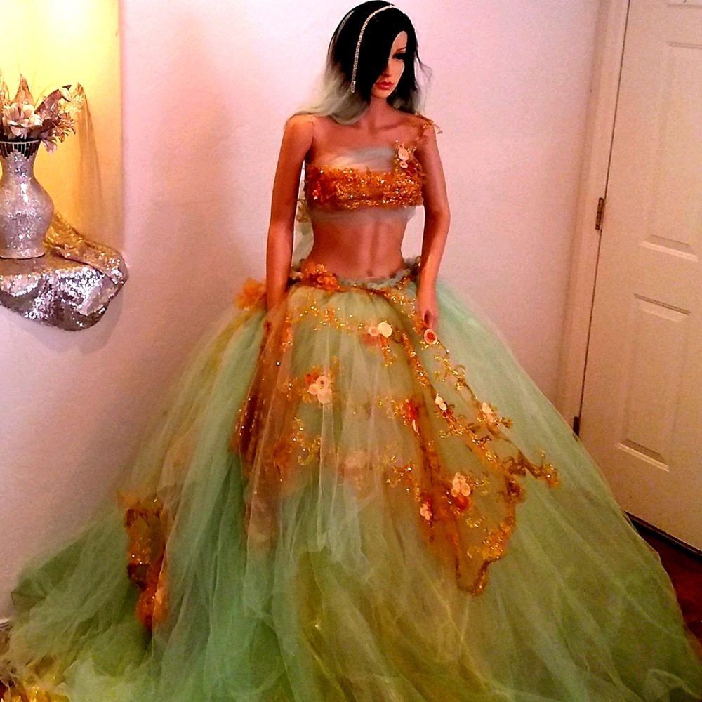 BREEA Mint & Gold Boho Beach Wedding Ballgown Set